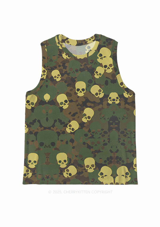 Halloween Camouflage Skull Y2K Mesh Muscle Tank Cherrykitten