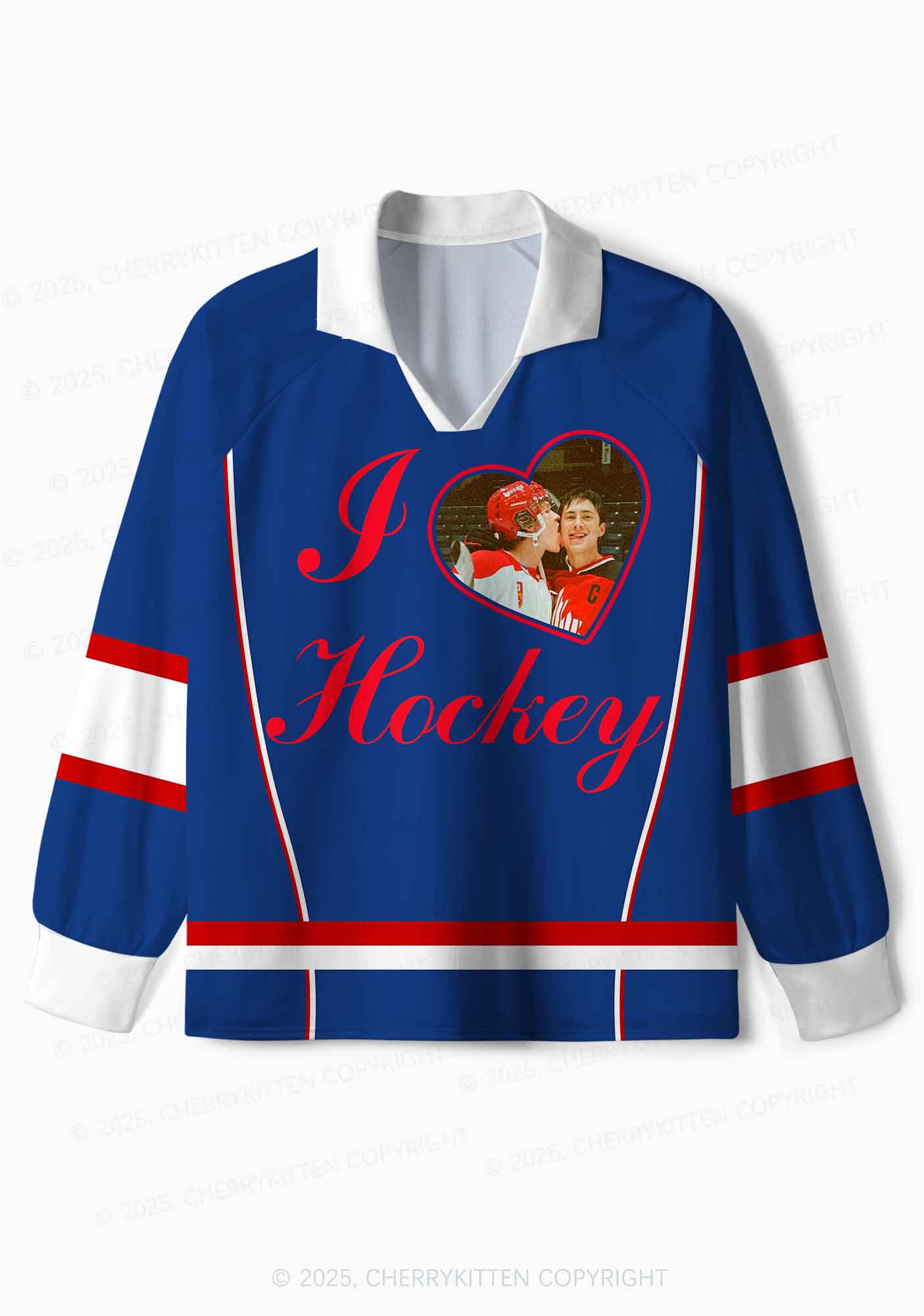 Blue I Love Hockey HR Y2K Long Sleeve Sport Jersey Shirts Cherrykitten