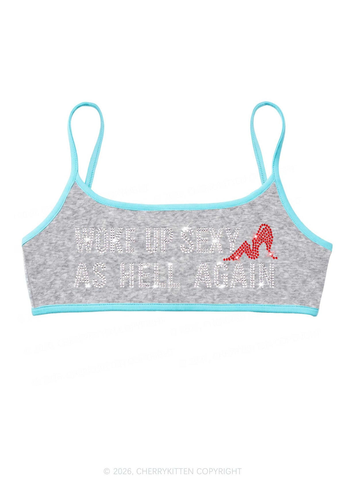 Rhinestone Woke Up Sexy Y2K Super Crop Cami Cherrykitten