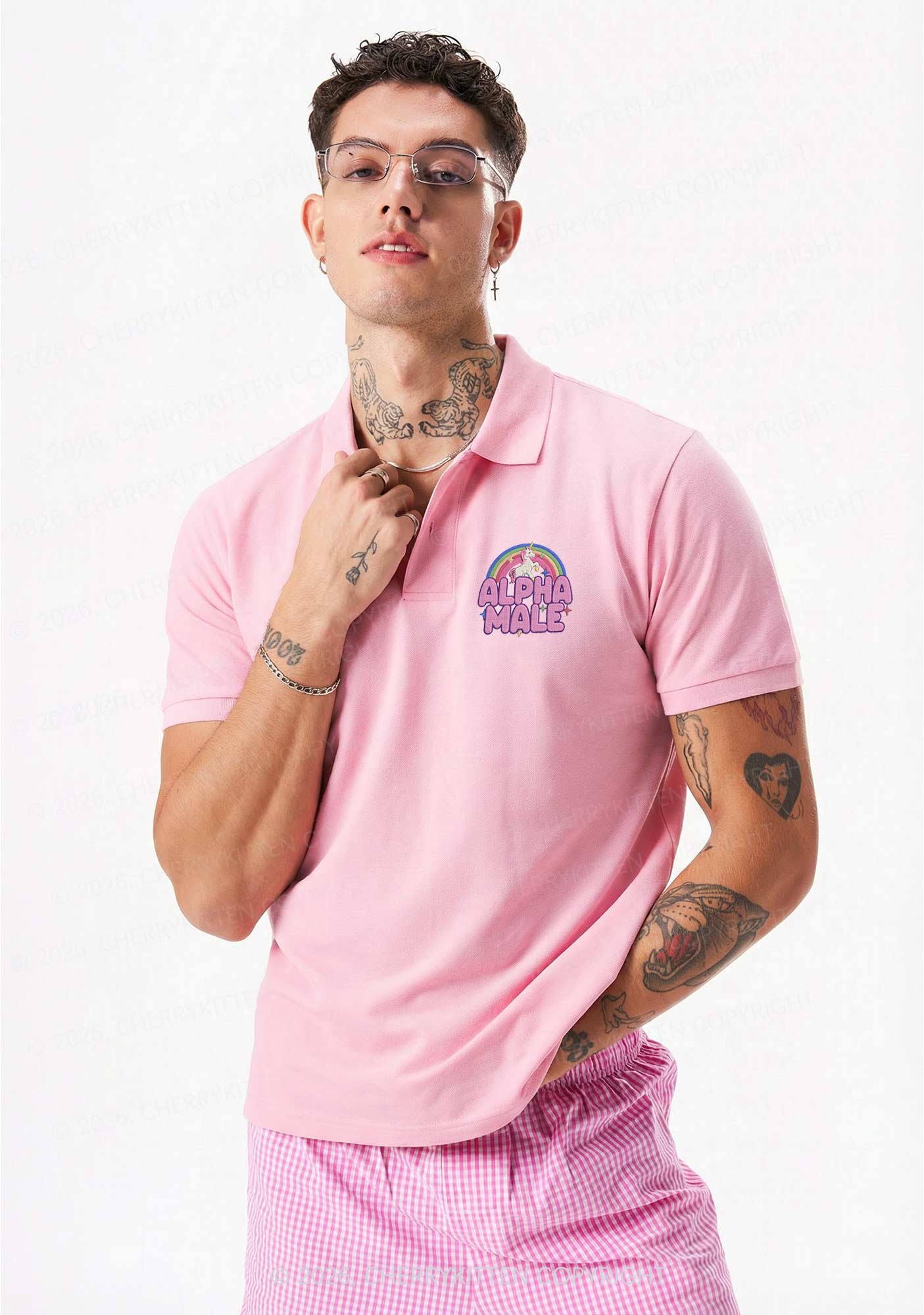 Embroidered Alpha Male Y2K Polo Shirts Cherrykitten