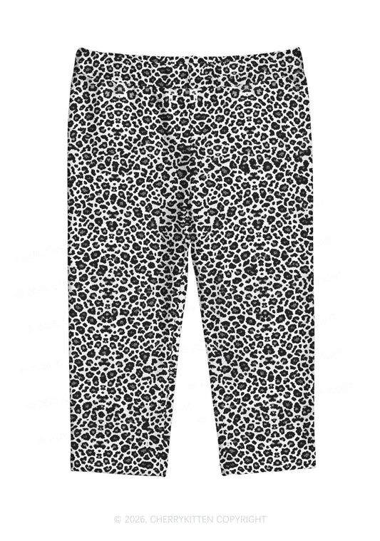 Black White Leopard Y2K Print Capri Pants Cherrykitten