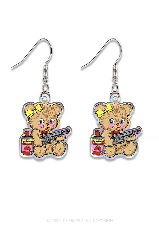 Strawberry Jams Bear Y2K Acrylic Earrings Cherrykitten