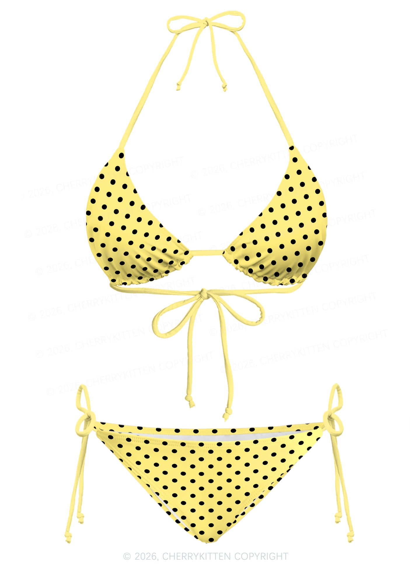 Black Dots On Yellow Y2K Print Bikini Set Cherrykitten