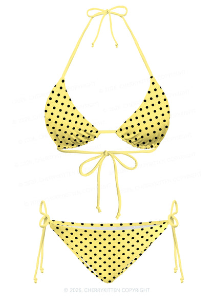 Black Dots On Yellow Y2K Print Bikini Set Cherrykitten
