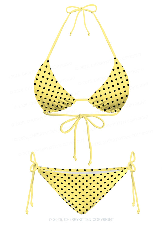 Black Dots On Yellow Y2K Print Bikini Set Cherrykitten