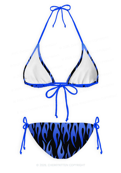 Royal Blue Flame Y2K Print Bikini Set Cherrykitten