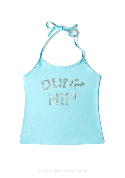Rhinestone Dump Him Y2K Halter Neck Cami Cherrykitten