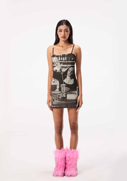 Nun Bartender Y2K Print Slip Dress Cherrykitten