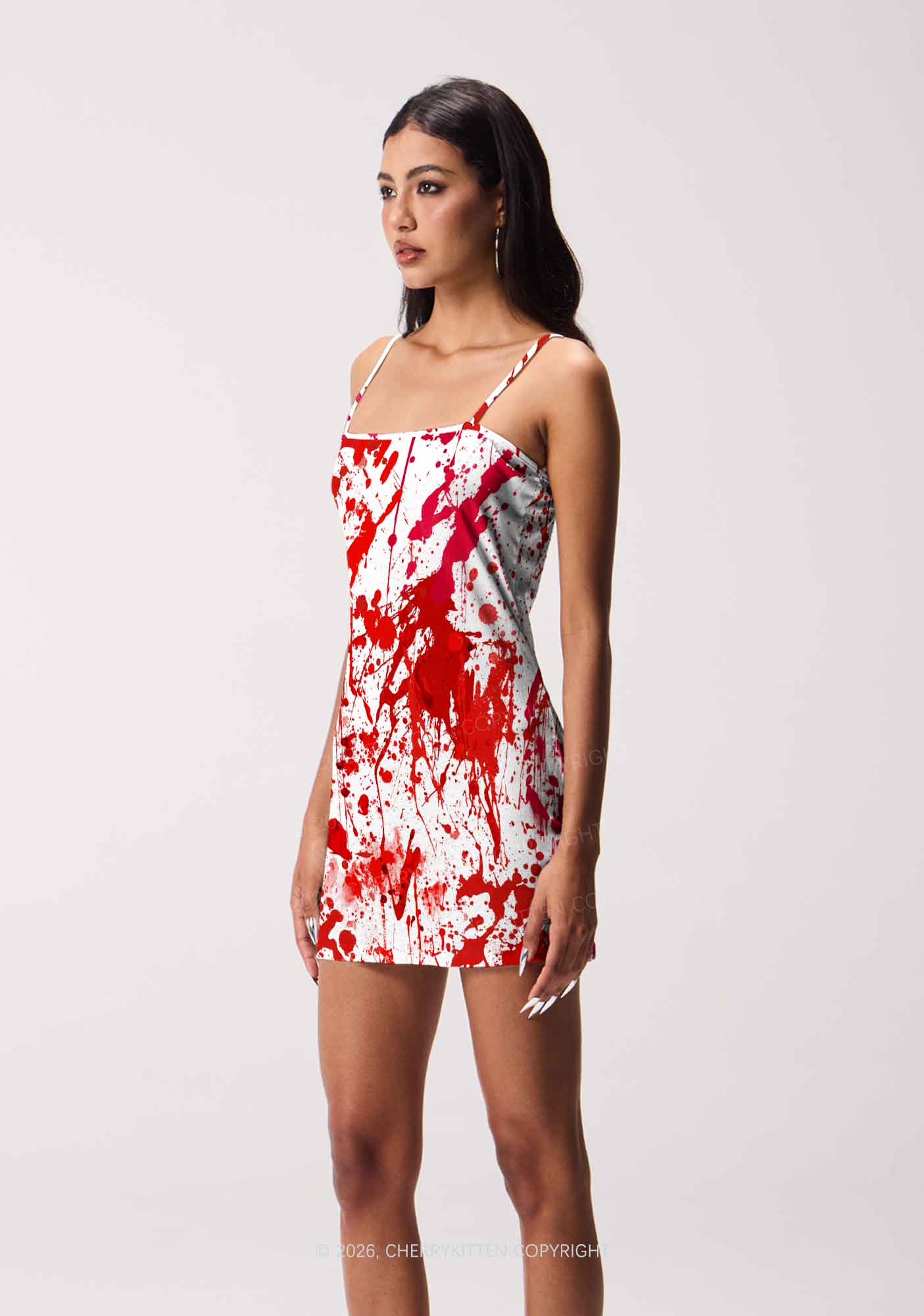 Halloween Red Blood On White Y2K Print Slip Dress Cherrykitten