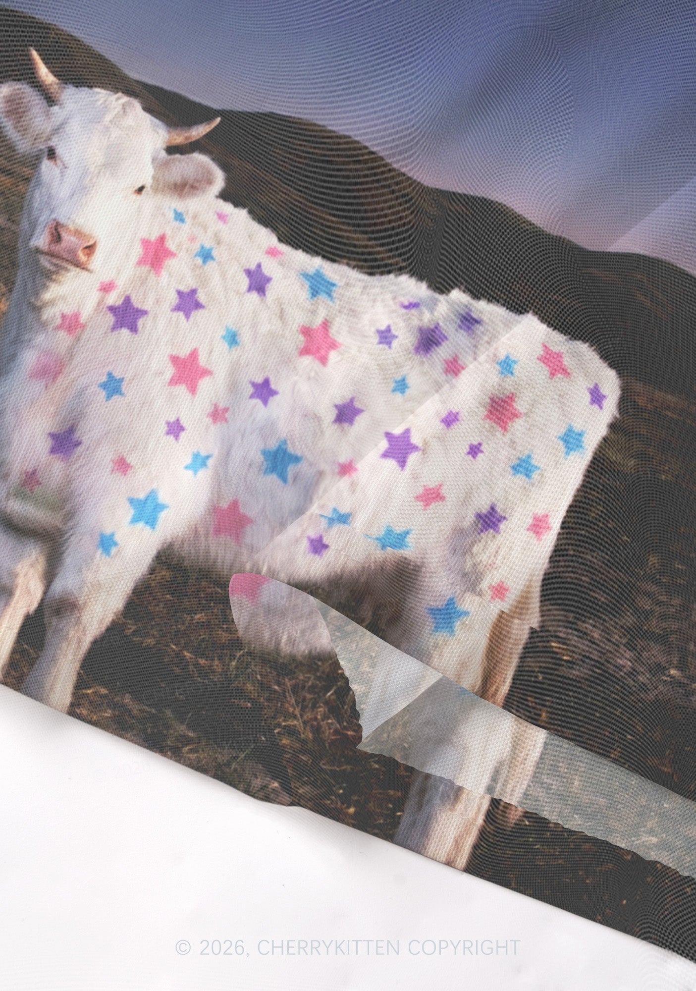 Pastel Star Cow Y2K Mesh Crop Top Cherrykitten