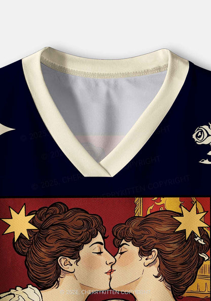 Redhead Women Kissing Pride Y2K Crop Sport Jersey Shirts Cherrykitten