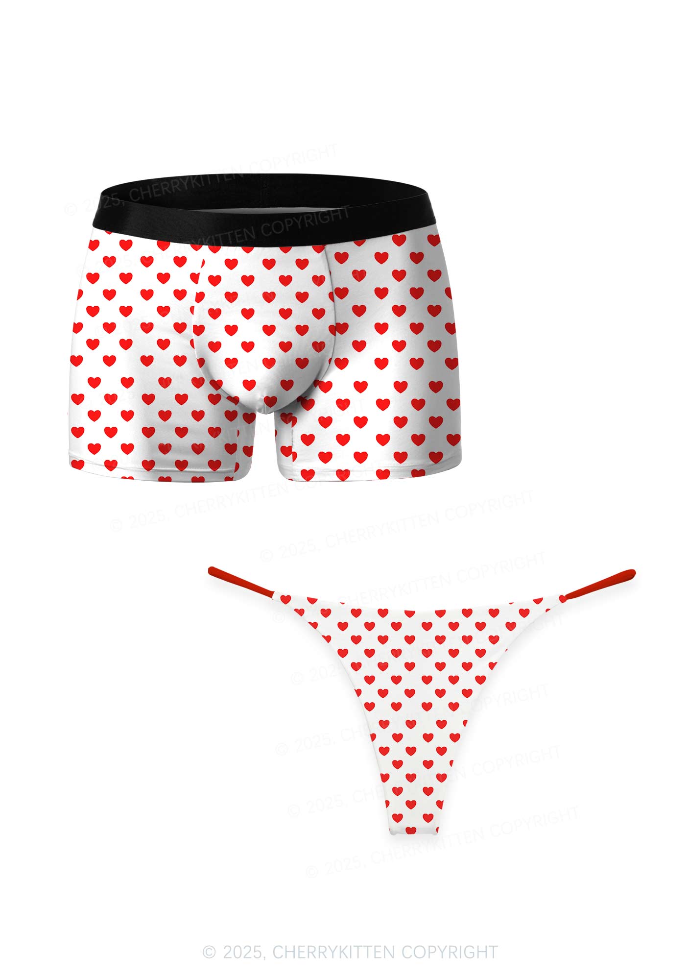 Plain Red Heart Valentine's Day Y2K Print Couples Boxer Thong Set Cherrykitten