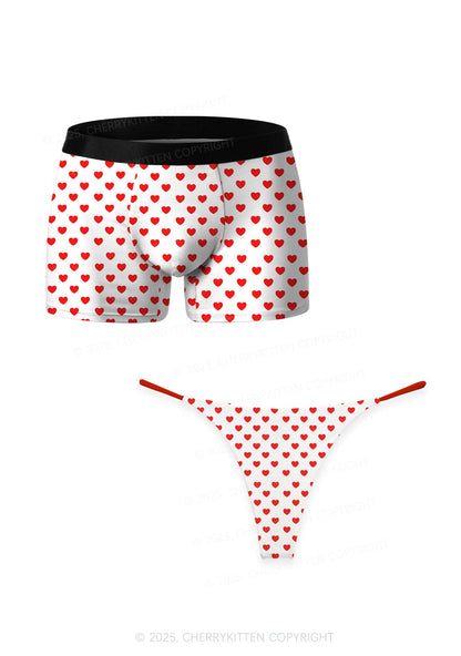 Plain Red Heart Valentine's Day Y2K Print Couples Boxer Thong Set Cherrykitten