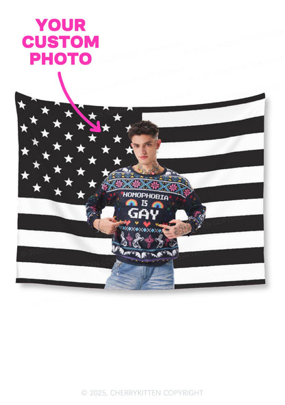 Custom Portrait American Black Flag Y2K Tapestry Cherrykitten