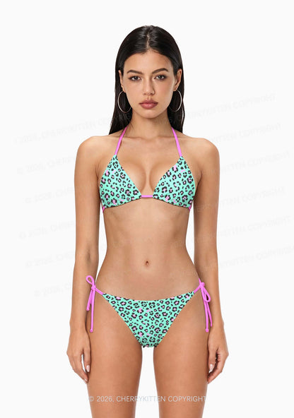 Mint Green Leopard Y2K Print Bikini Set Cherrykitten