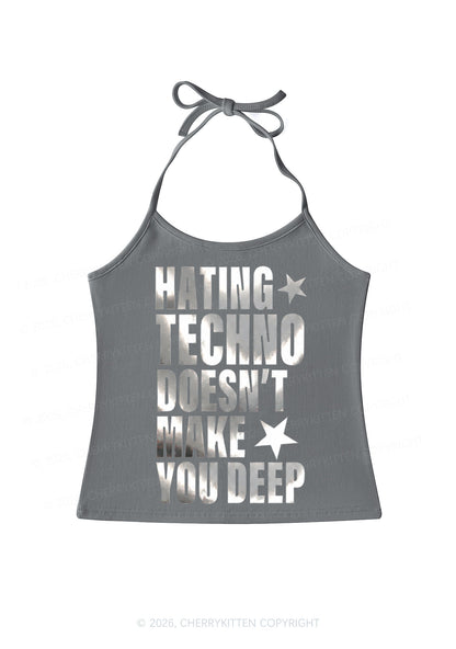 Hating Techno Silver Foil Printed Y2K Halter Neck Cami Cherrykitten