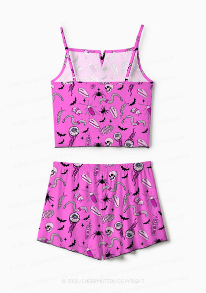 Halloween Goth Pink Party Y2K Print Cami Shorts Pajama Set Cherrykitten
