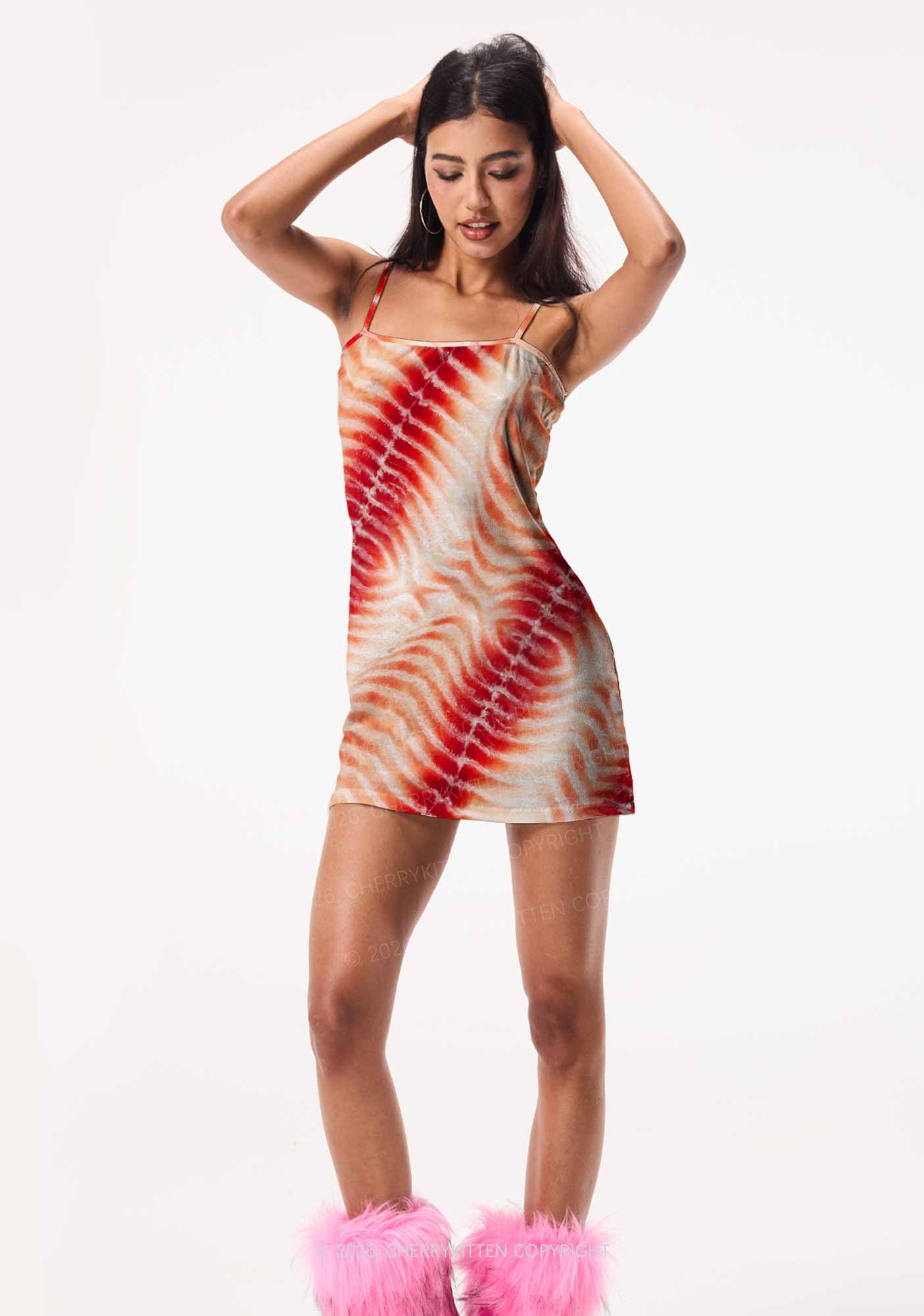 Pork Belly Texture Y2K Print Slip Dress Cherrykitten