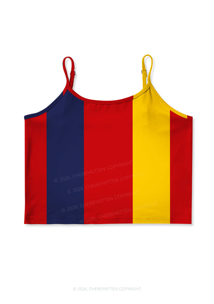 Red Navy Yellow Vertical Stripe Y2K Print Cami Crop Top Cherrykitten