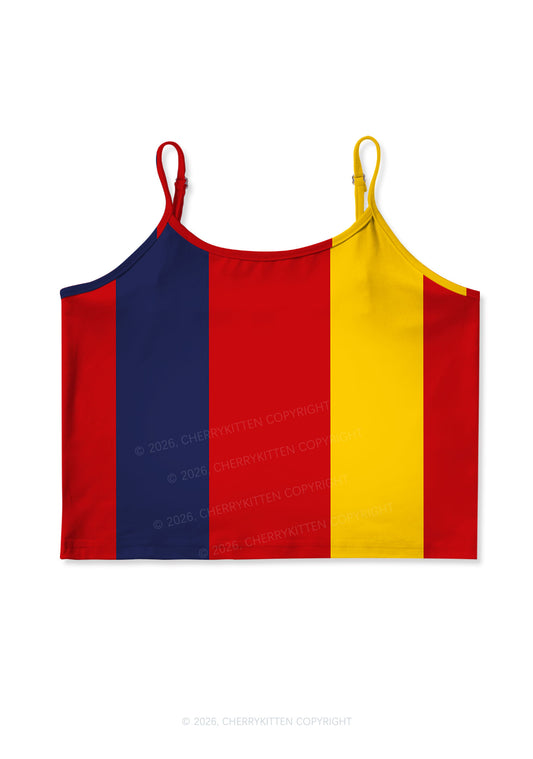 Red Navy Yellow Vertical Stripe Y2K Print Cami Crop Top Cherrykitten