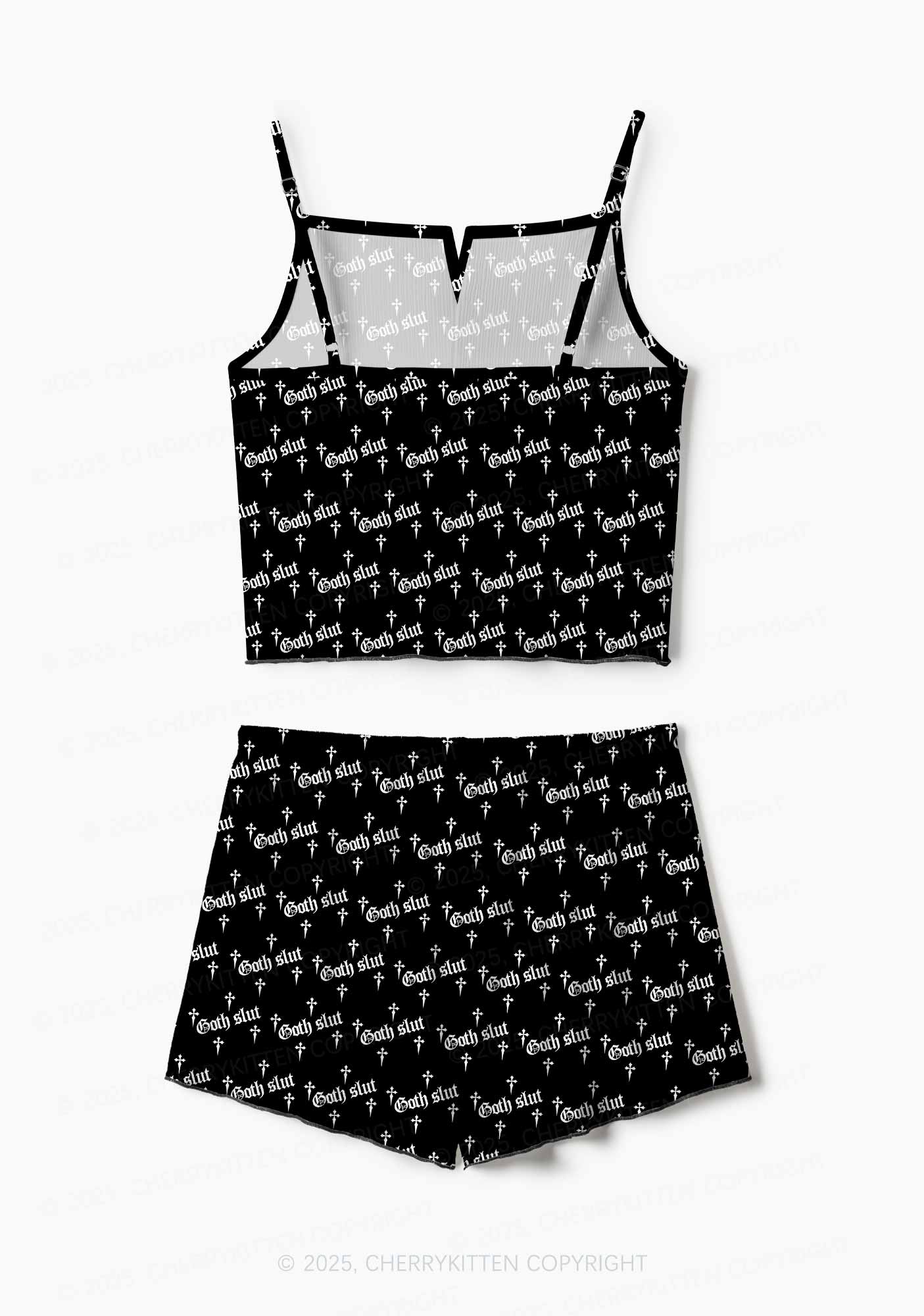Halloween White Goth Slxt Y2K Print Cami Shorts Pajama Set Cherrykitten