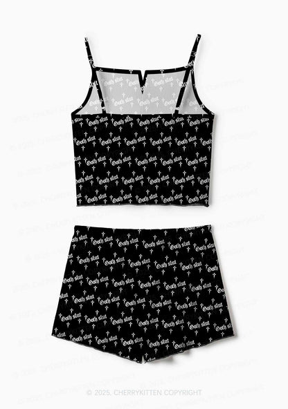 Halloween White Goth Slxt Y2K Print Cami Shorts Pajama Set Cherrykitten
