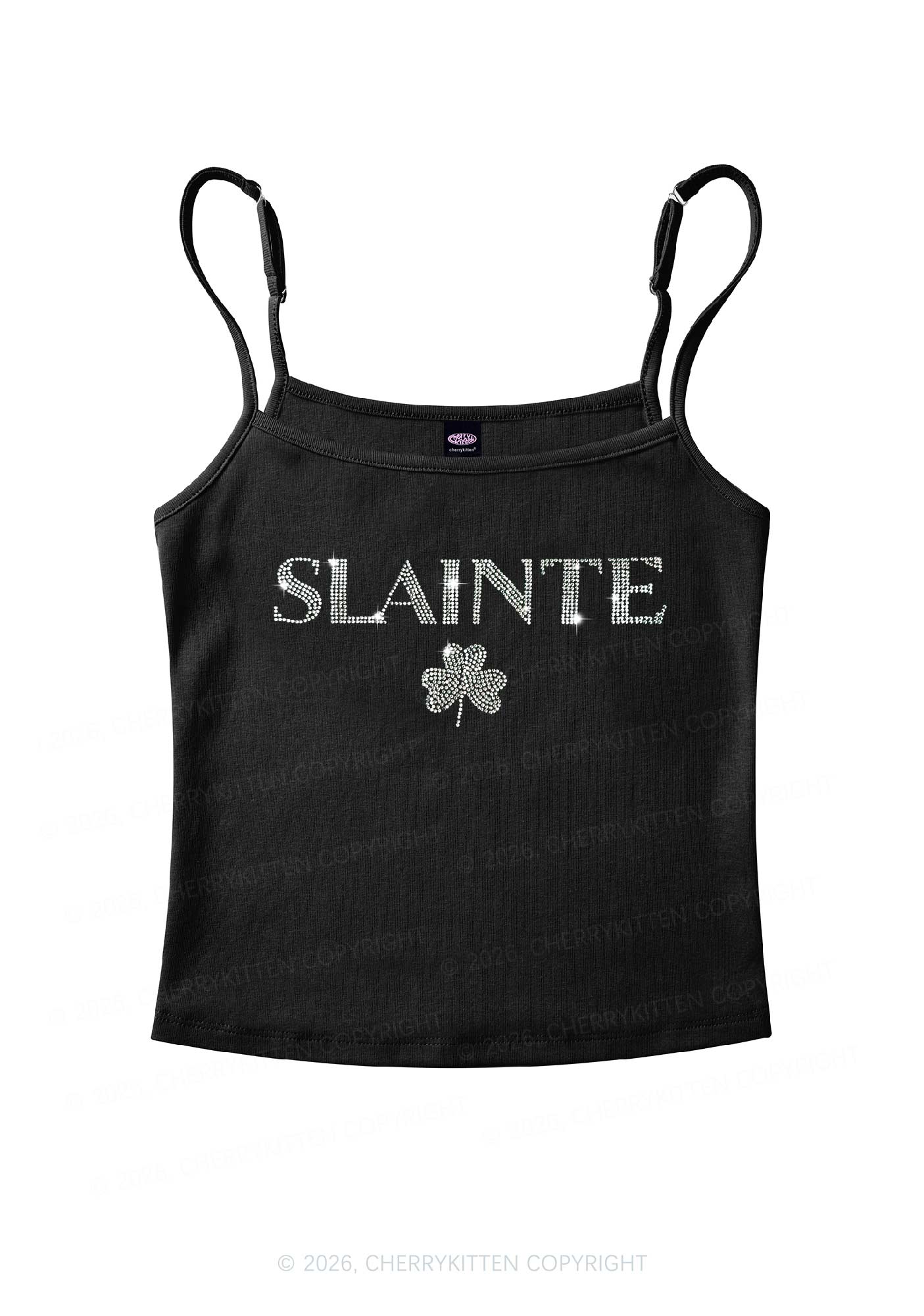 Rhinestone Slainte St Patricks Y2K Spaghetti Strap Cami Cherrykitten