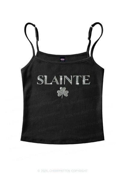Rhinestone Slainte St Patricks Y2K Spaghetti Strap Cami Cherrykitten
