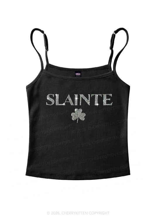 Rhinestone Slainte St Patricks Y2K Spaghetti Strap Cami Cherrykitten