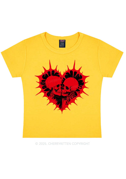 Spiked Heart Skulls Valentine's Day Y2K Baby Tee Cherrykitten
