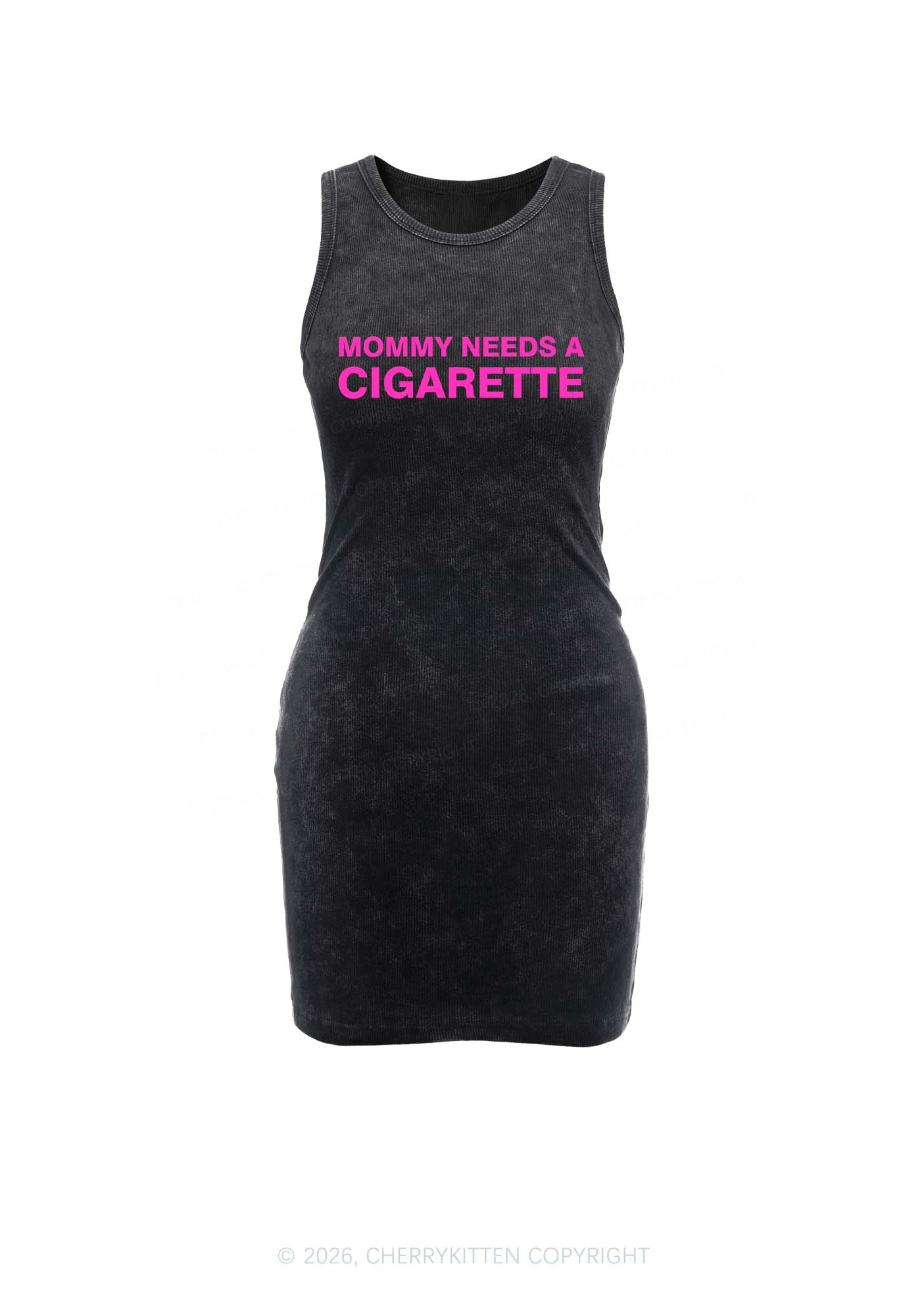 Mommy Needs A Cigarette Y2K Washed Tank Dress Cherrykitten