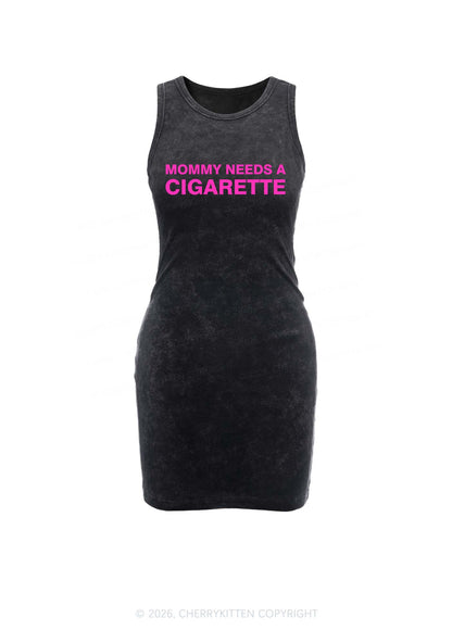 Mommy Needs A Cigarette Y2K Washed Tank Dress Cherrykitten
