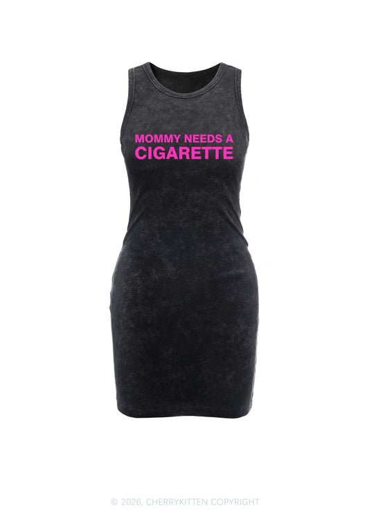 Mommy Needs A Cigarette Y2K Washed Tank Dress Cherrykitten