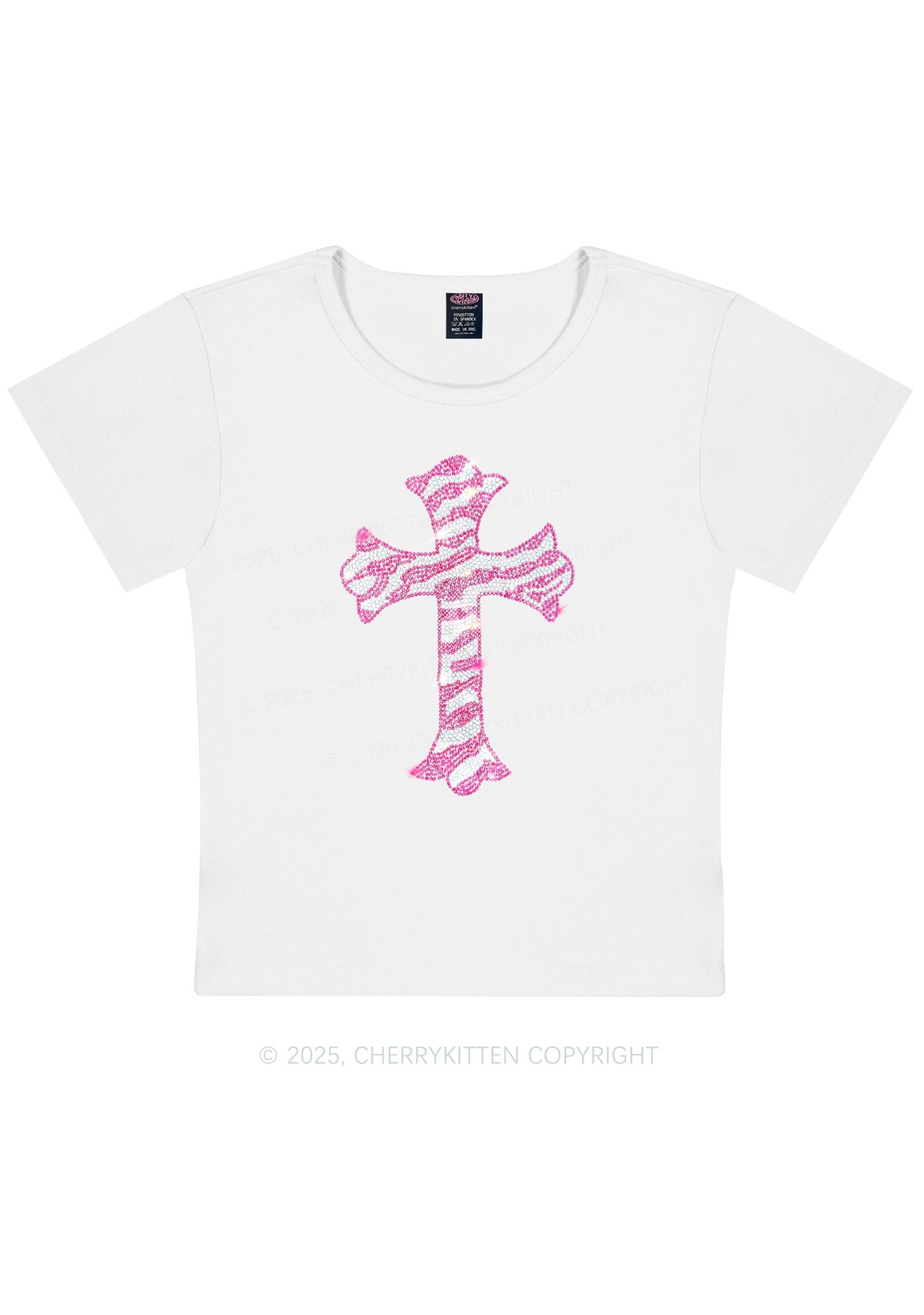 Rhinestone Pink Cross Y2K Baby Tee Cherrykitten