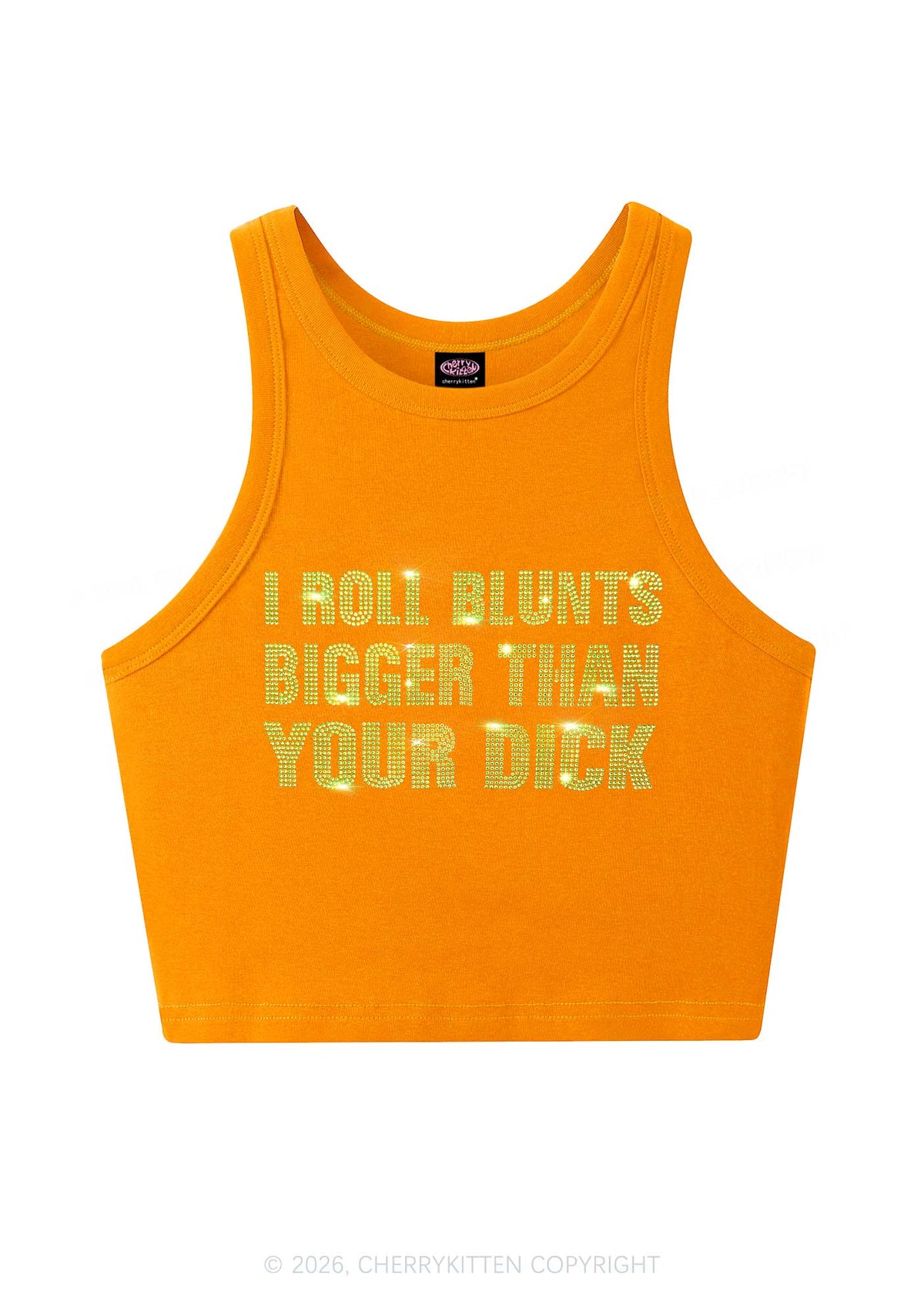 Rhinestone I Roll Blunts Y2K Crop Tank Top Cherrykitten