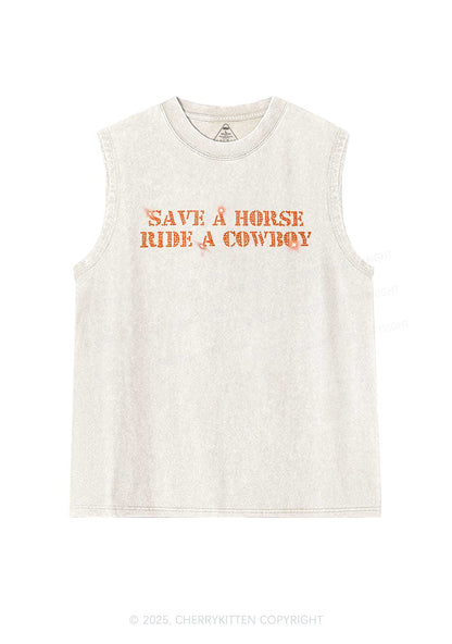 Rhinestone Save A Horse Ride A Cowboy Y2K Washed Muscle Tank Cherrykitten