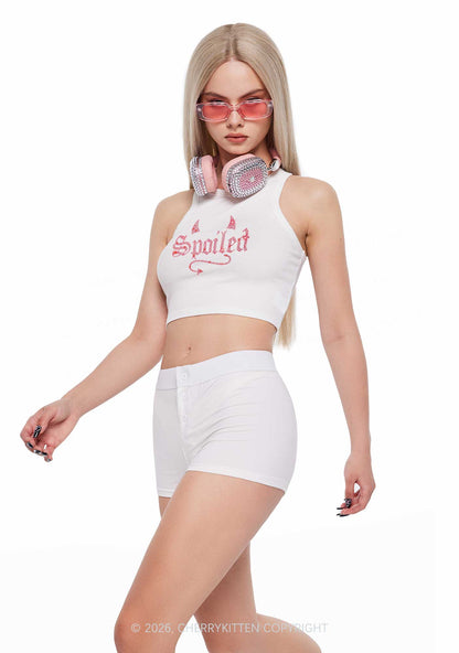 Rhinestone Spoiled Devil Horn Y2K Crop Tank Top Cherrykitten