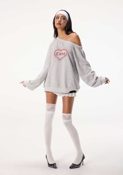 Rhinestone Love Cxxt Y2K Off Shoulder Sweatshirts Cherrykitten