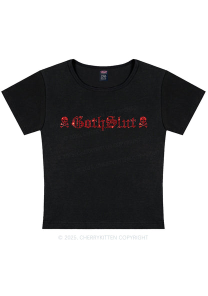 Rhinestone Gothslxt Y2K Baby Tee Cherrykitten