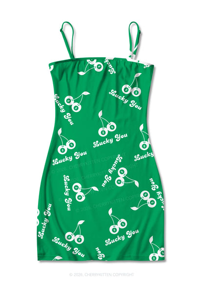 Lucky You Cherry St Patricks Y2K Print Slip Dress Cherrykitten