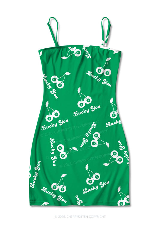 Lucky You Cherry St Patricks Y2K Print Slip Dress Cherrykitten