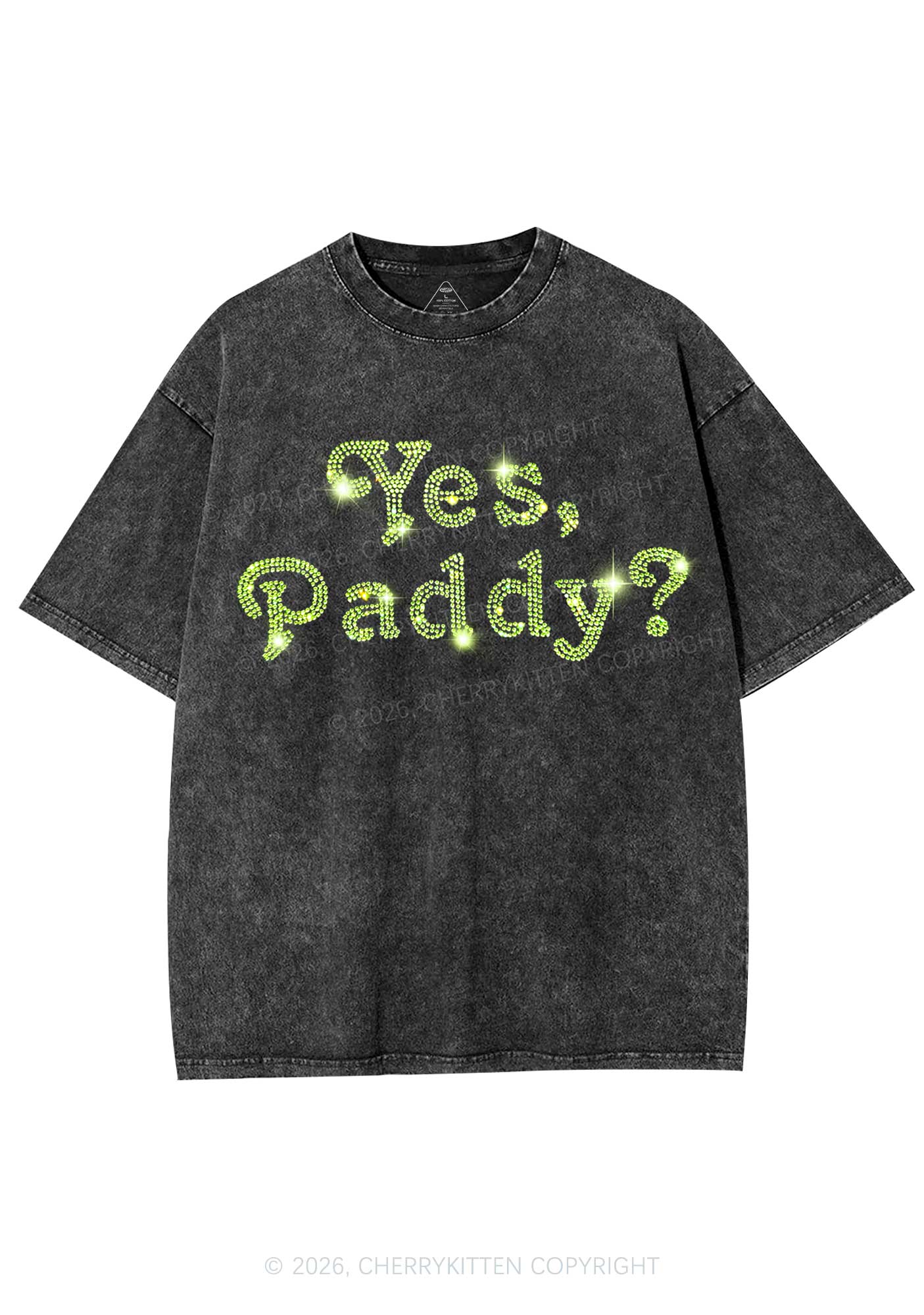 Rhinestone Yes Paddy St Patricks Y2K Shirts Washed Tee Cherrykitten
