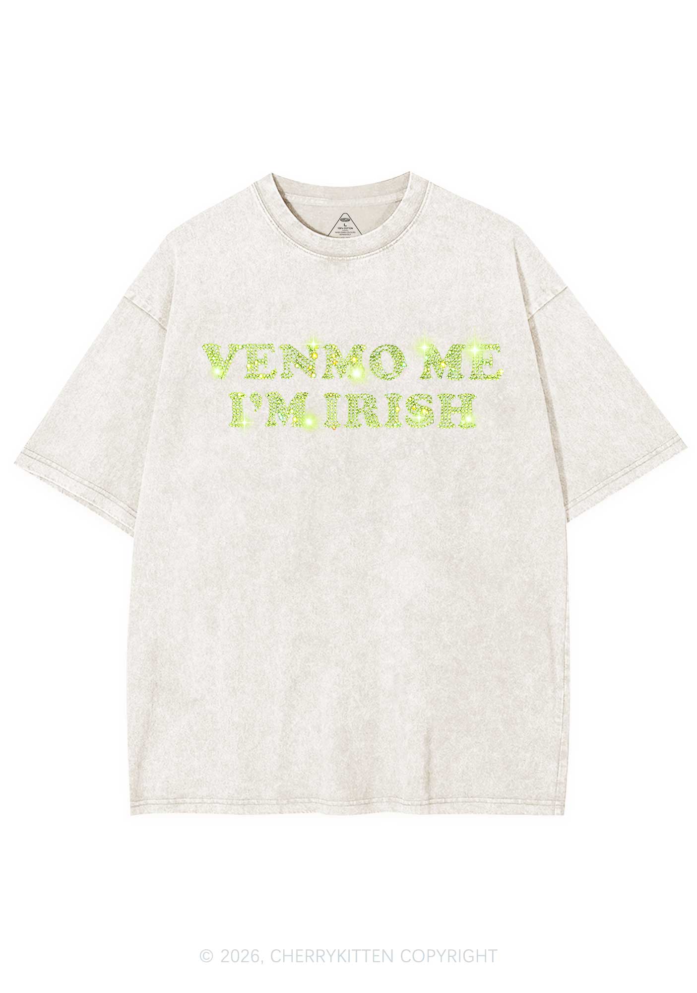Rhinestone Venmo Me Im Irish St Patricks Y2K Shirts Washed Tee Cherrykitten