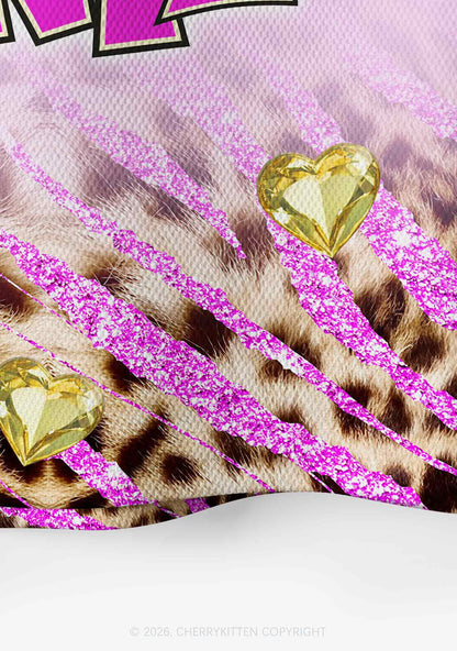 Autistic Cxxt Sparkle Pink Leopard Y2K Crop Sport Jersey Shirts Cherrykitten