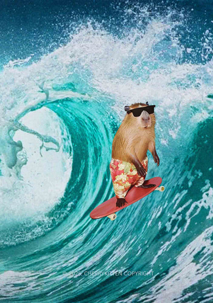 Surfing Capybara Y2K Print Cami Crop Top Cherrykitten