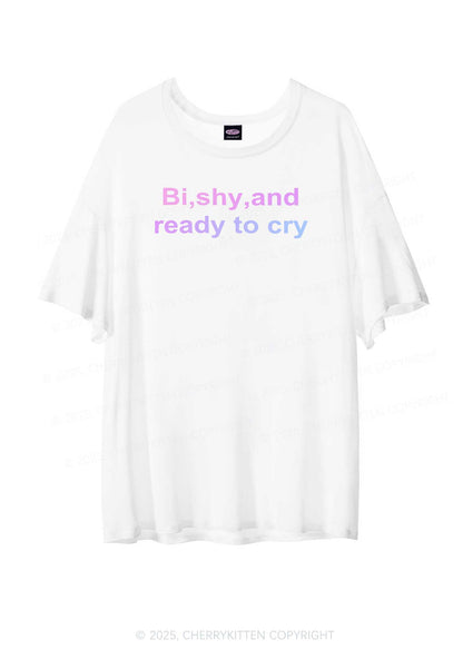 Bi Shy And Ready To Cry Pride Y2K Sheer Boyfriend Tee Cherrykitten