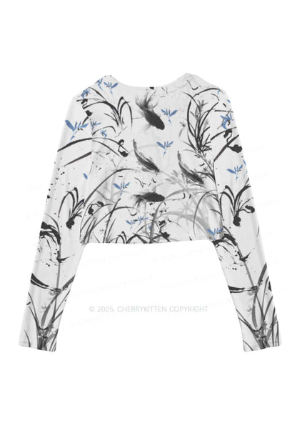 Ink Carp Y2K Mesh Long Sleeve Crop Top Cherrykitten