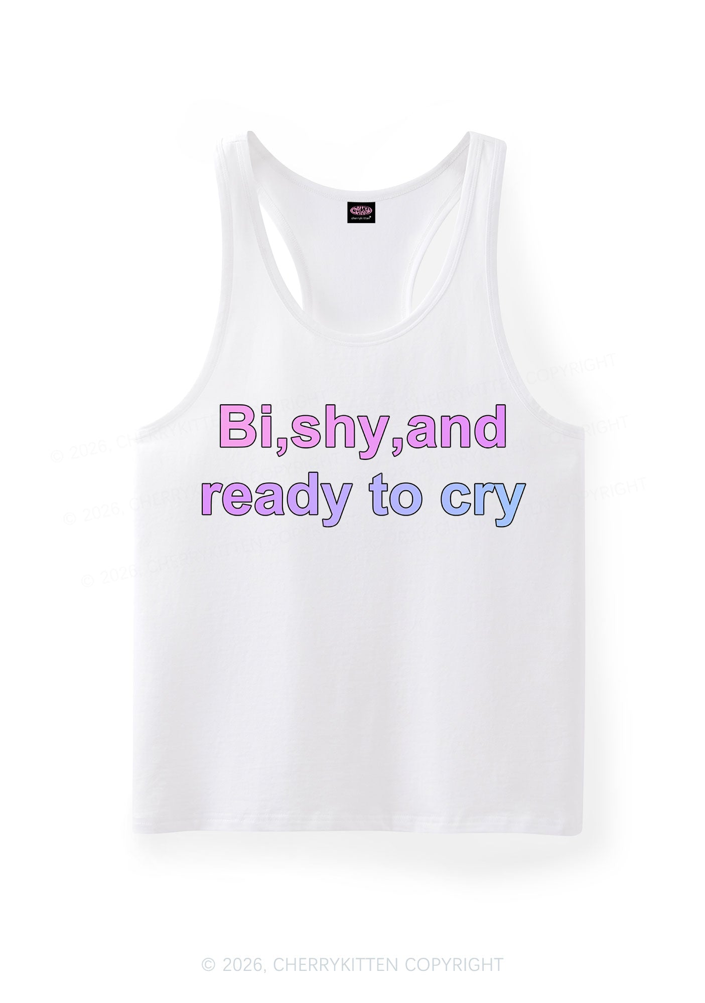 Bi Shy And Ready To Cry Pride Y2K Men Racerback Tank Top Cherrykitten