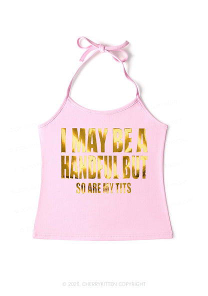 I May Be Handful Silver Foil Printed Y2K Halter Neck Cami Cherrykitten