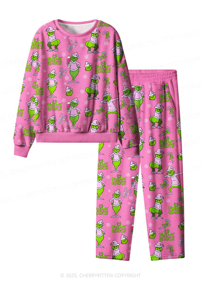 Christmas Preppy Guy Y2K Fleece Long Sleeve Pajama Set Cherrykitten